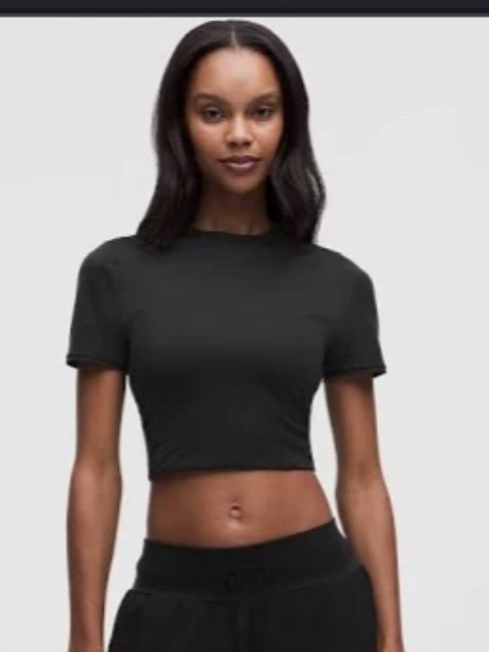 Lululemon Athletica Black Wundermost Ultra-Soft Nulu Crewneck Cropped Tee